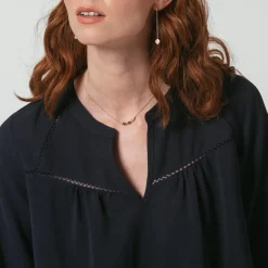 Blouse manches 3/4 Agnès bleu marine