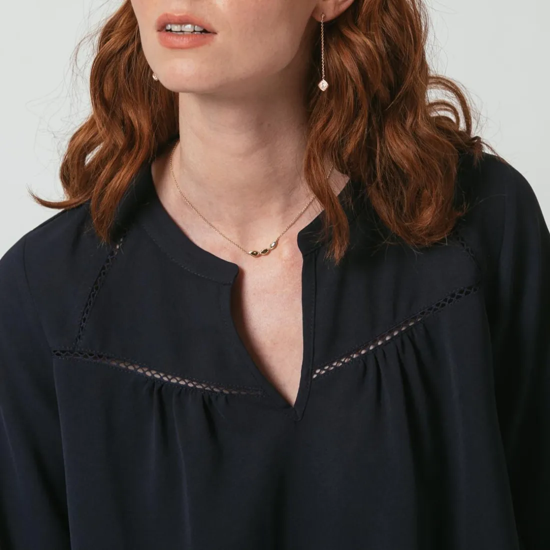 Blouse manches 3/4 Agnès bleu marine