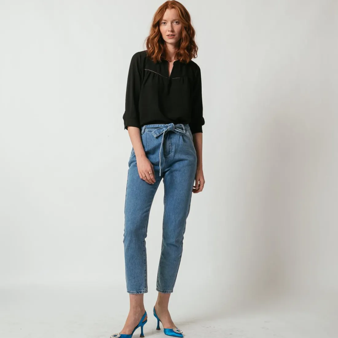 Blouse manches 3/4 Agnès noir