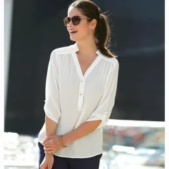 Blouse manches 3/4 asymétrique femme - écru