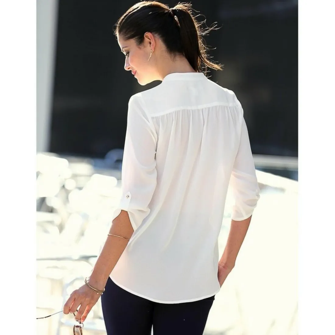 Blouse manches 3/4 asymétrique femme - écru