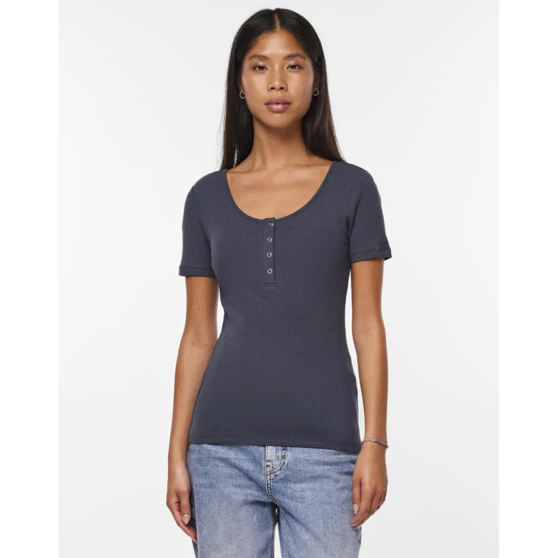 Blouse manches courtes col rond bleu