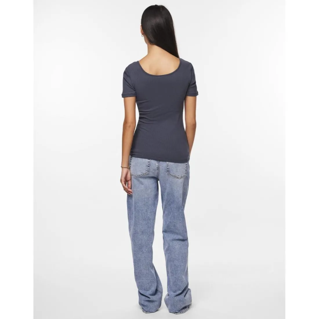 Blouse manches courtes col rond bleu