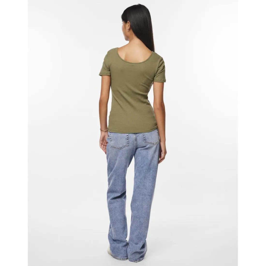 Blouse manches courtes col rond vert Anna