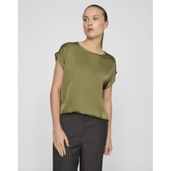 Blouse manches courtes en satin Ellette vert Beth