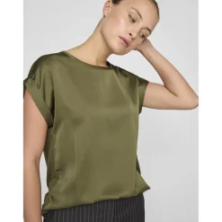 Blouse manches courtes en satin Ellette vert Beth