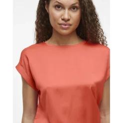 Blouse manches courtes en satin Ellette rose Ruth