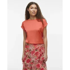 Blouse manches courtes en satin Ellette rose Ruth