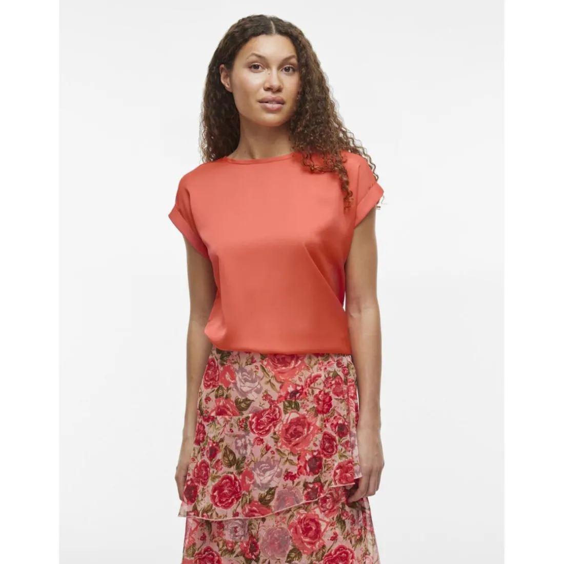 Blouse manches courtes en satin Ellette rose Ruth