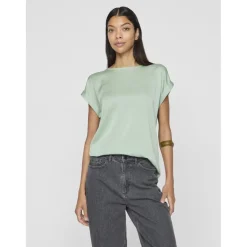 Blouse manches courtes en satin Ellette vert June