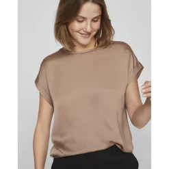 Blouse manches courtes en satin Ellette marron Aria
