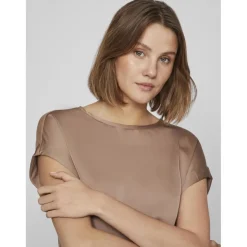 Blouse manches courtes en satin Ellette marron Aria