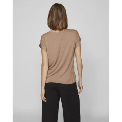Blouse manches courtes en satin Ellette marron Aria