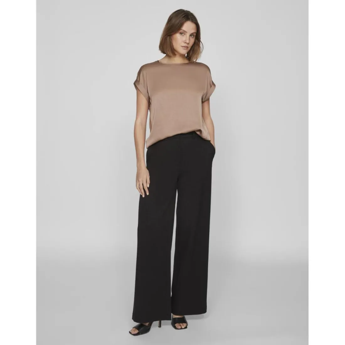 Blouse manches courtes en satin Ellette marron Aria