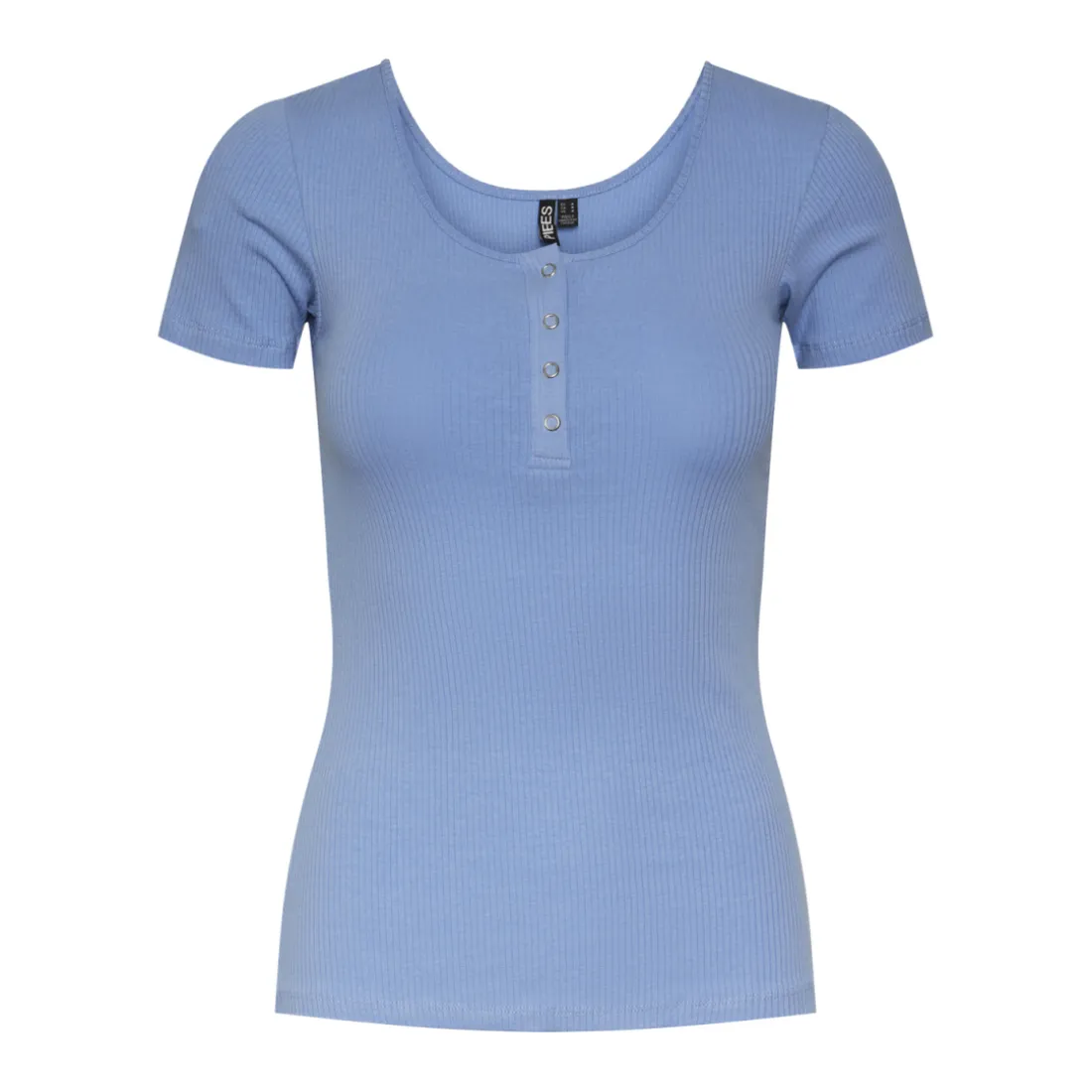 Blouse manches courtes et col rond Kitte bleu en coton Ula