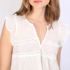 Blouse manches courtes rayures lurex Celeste en coton
