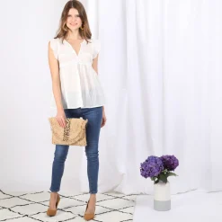Blouse manches courtes rayures lurex Celeste en coton