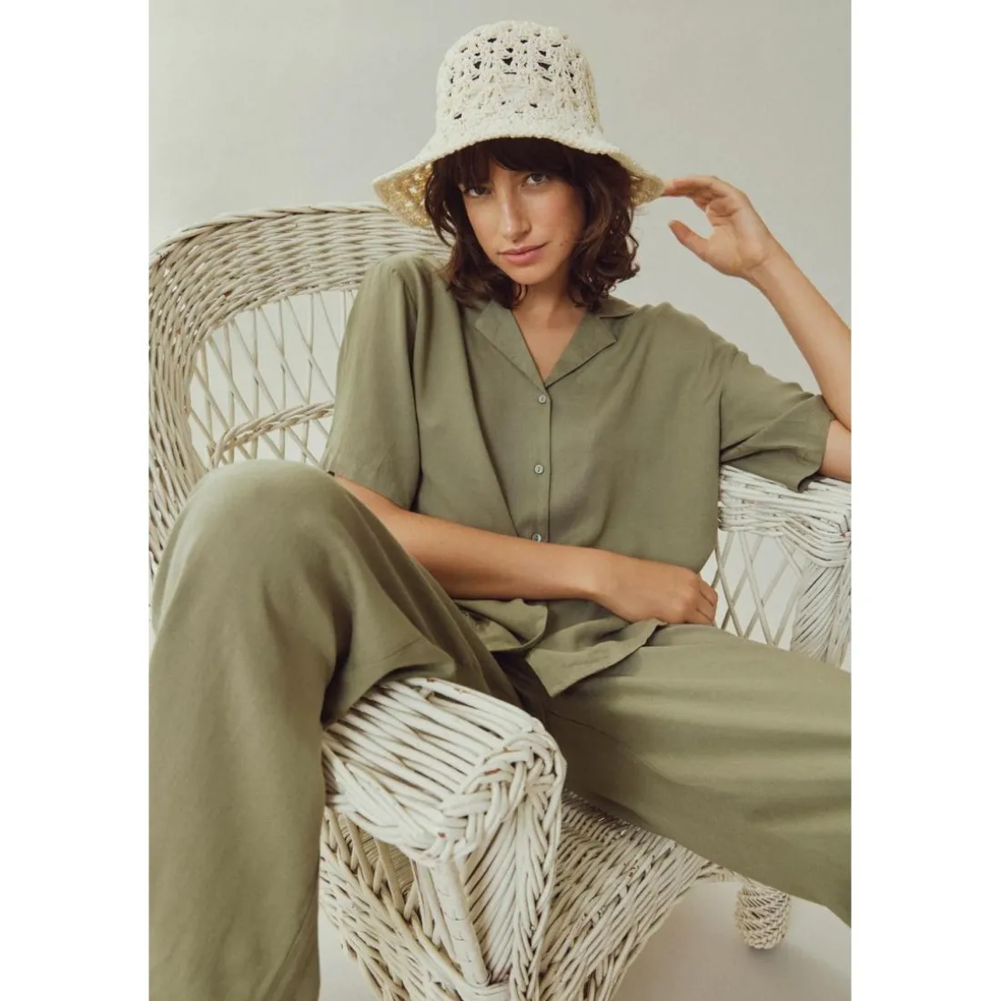 Blouse manches courtes vert Lyra en viscose