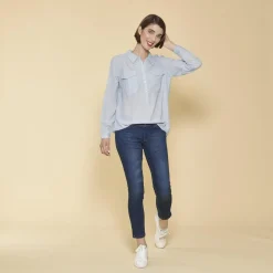 Blouse manches longues ajustables femme - Bleu Ciel