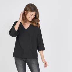 Blouse manches longues col V doré Emilie noir