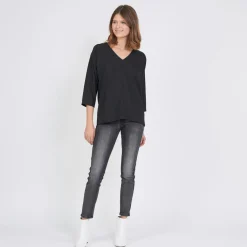 Blouse manches longues col V doré Emilie noir