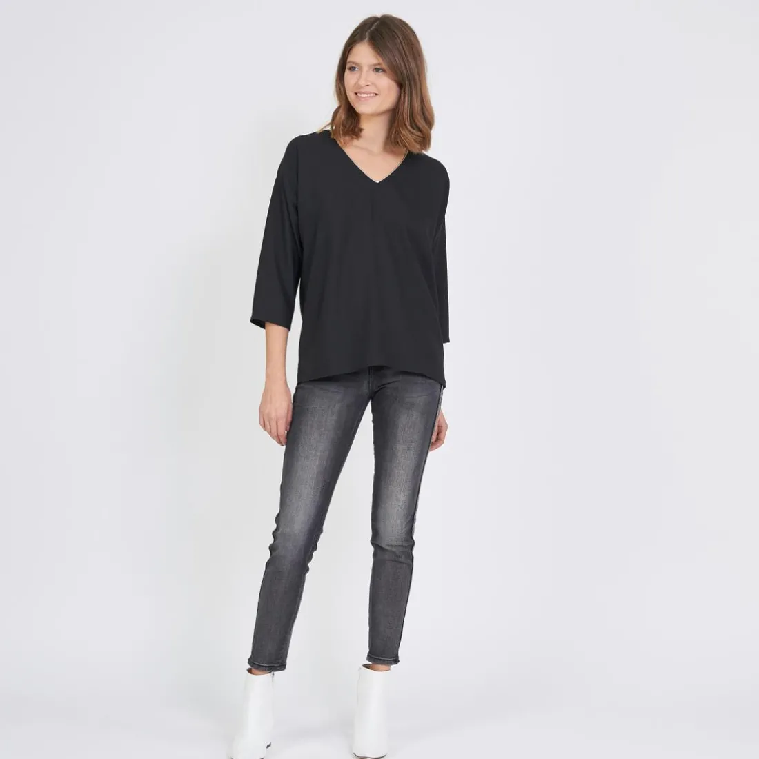 Blouse manches longues col V doré Emilie noir