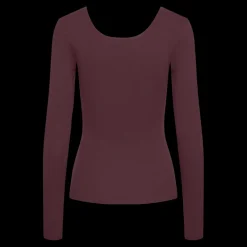 Blouse manches longues col rond rouge Lila