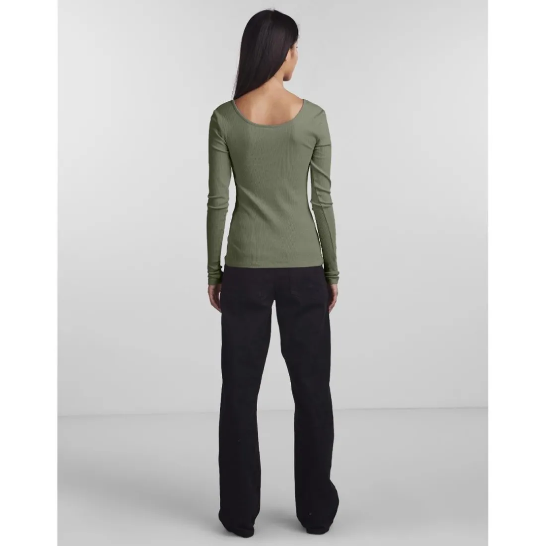 Blouse manches longues col rond vert Olia