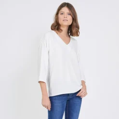Blouse manches longues col V doré Emilie écru