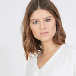 Blouse manches longues col V doré Emilie écru