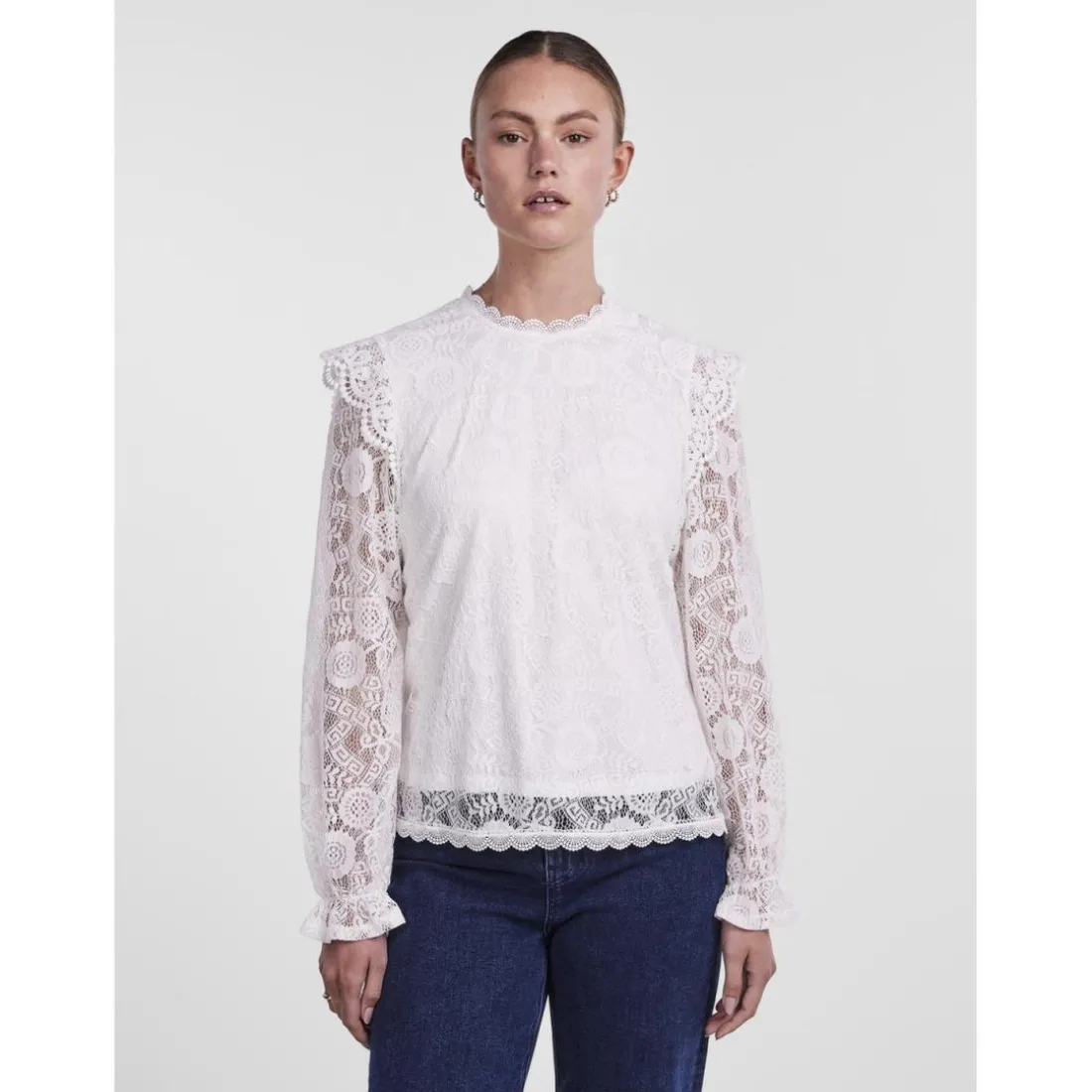 Blouse manches longues col rond blanc en nylon