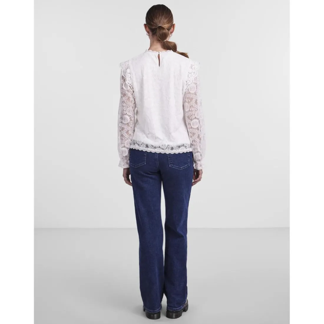 Blouse manches longues col rond blanc en nylon