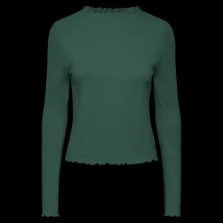 Blouse manches longues col haut vert en viscose