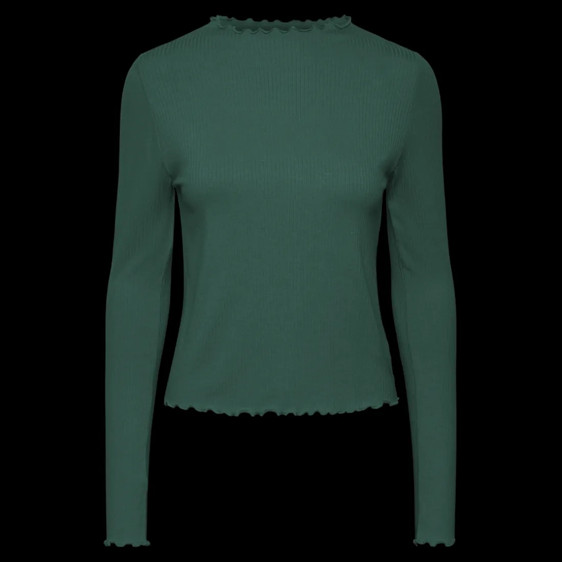 Blouse manches longues col haut vert en viscose