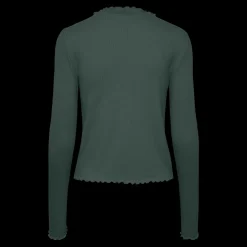 Blouse manches longues col haut vert en viscose