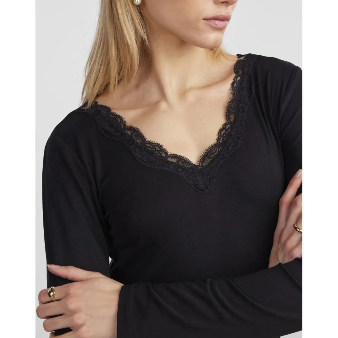 Blouse manches longues col en v noir Fawn