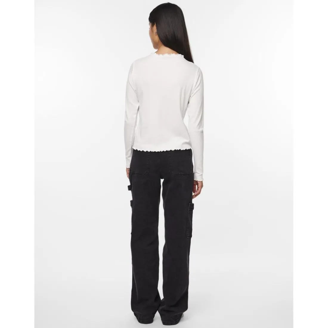 Blouse manches longues col haut blanc en viscose
