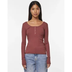 Blouse manches longues col rond rouge Lola