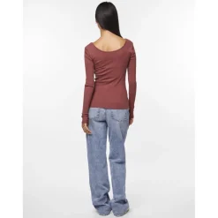Blouse manches longues col rond rouge Lola