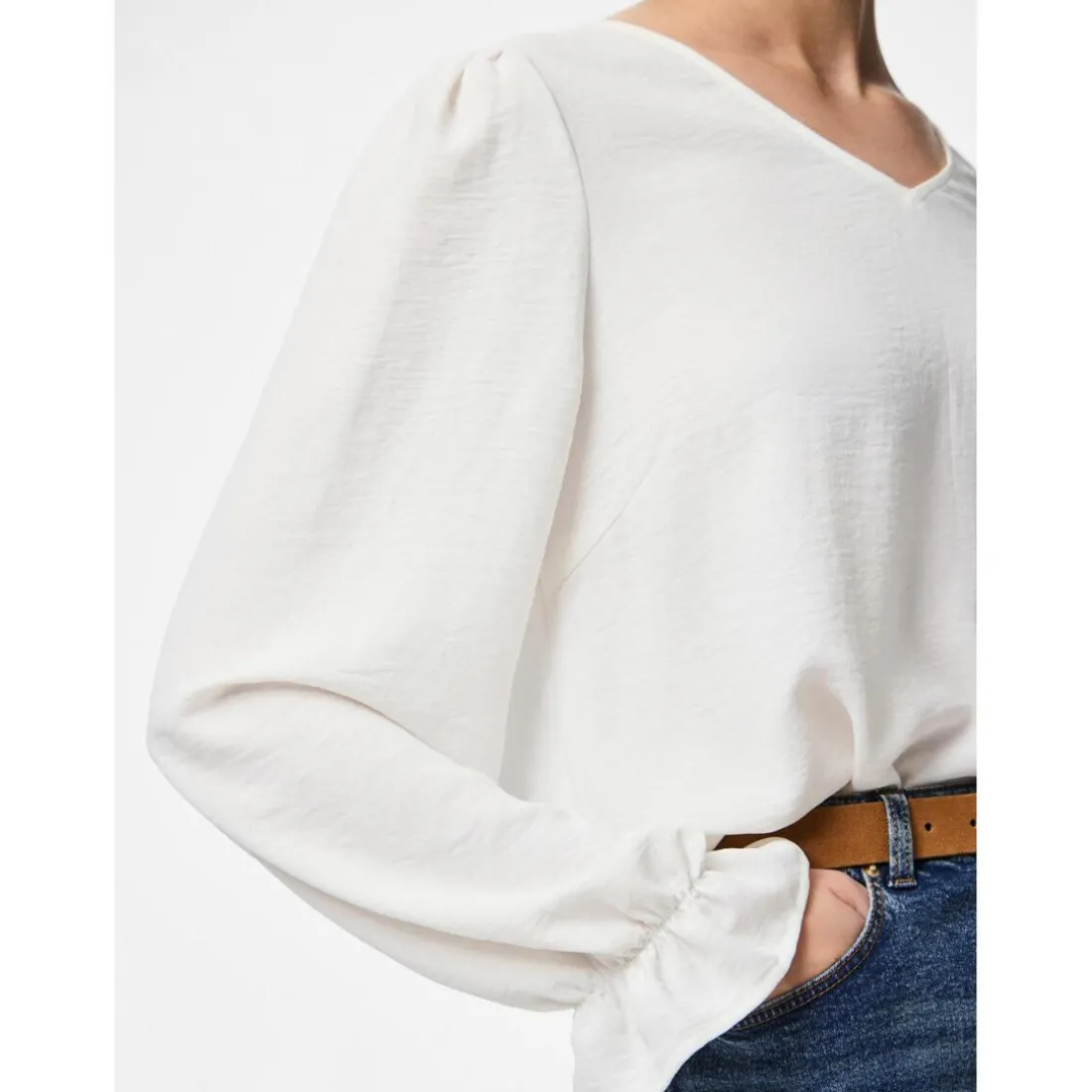 Blouse manches longues col en V Tiffany blanc écru Vera