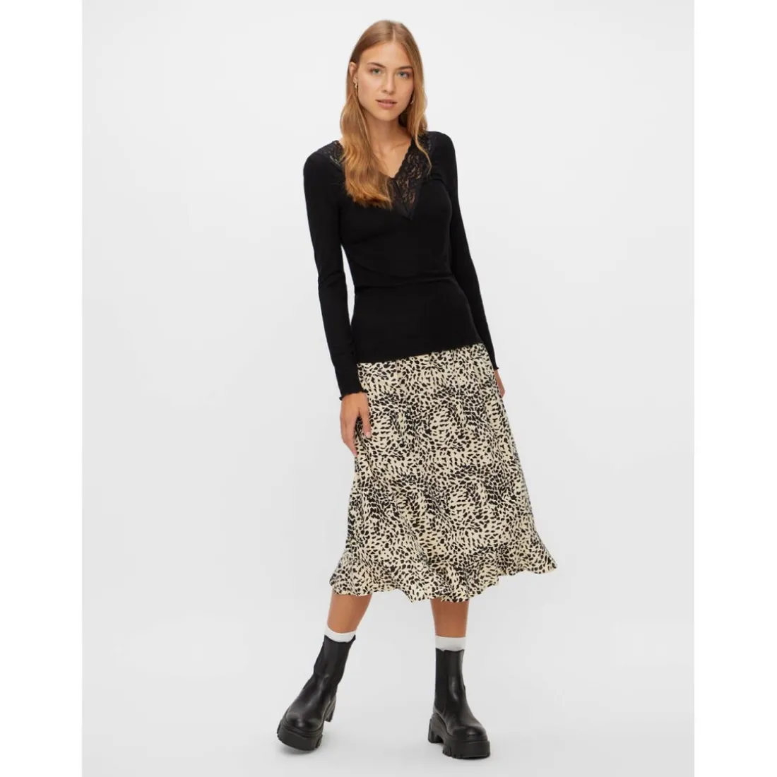 Blouse manches longues col en v noir Isa