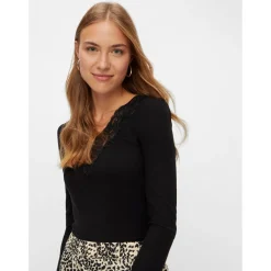 Blouse manches longues col en v noir Isa
