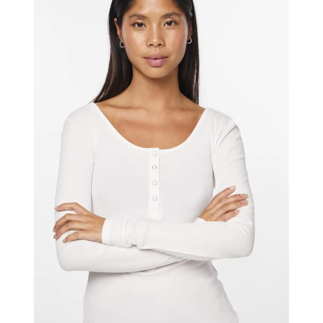 Blouse manches longues col rond blanc