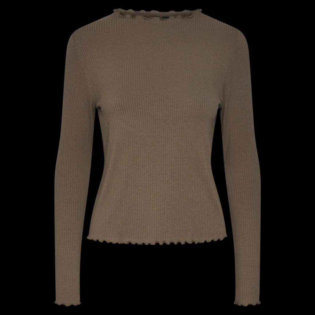 Blouse manches longues col haut marron en viscose