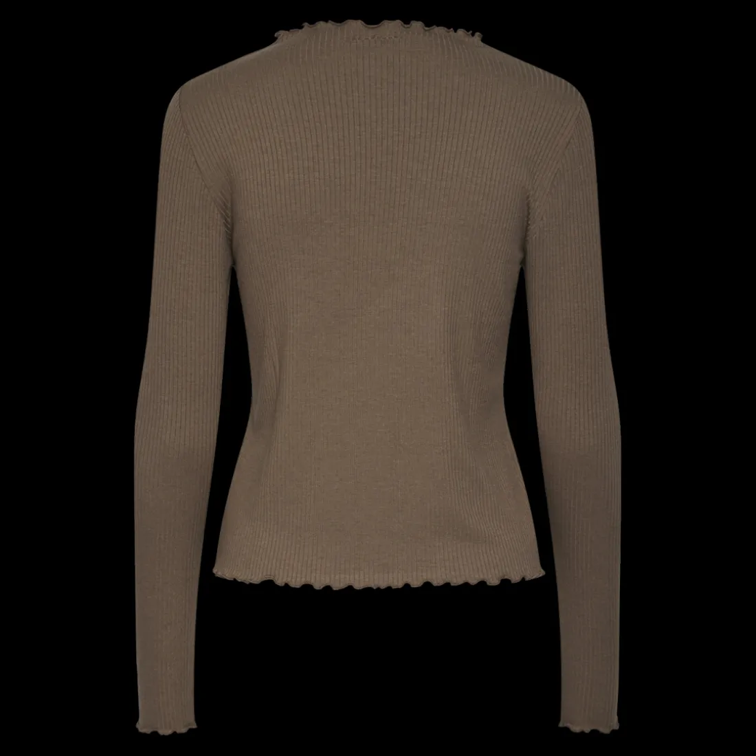 Blouse manches longues col haut marron en viscose