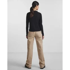 Blouse manches longues col haut noir en viscose Juno