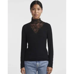Blouse manches longues col haut noir en viscose Jade