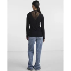 Blouse manches longues col haut noir en viscose Jade