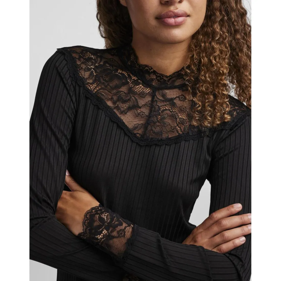 Blouse manches longues dentelle féminine noir Lane