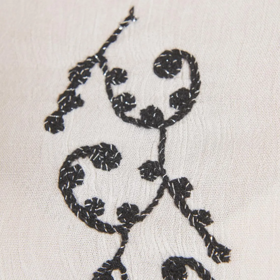 Blouse manches longues dentelle et broderie femme - écru blanc en viscose